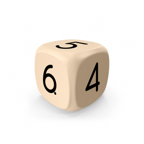 Dado Mokko D6 con números tamaño estándar esquina redondeada color sólido marfil
