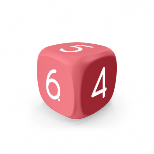 Dado Mokko D6 con números tamaño estándar esquina redondeada color sólido rosa suave