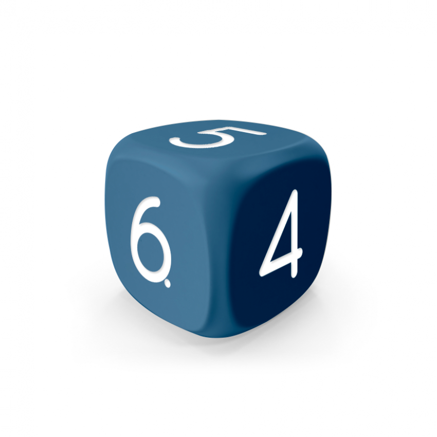 Dado Mokko D6 con números tamaño estándar esquina redondeada color sólido azul ópalo Dado Mokko D6 con números tamaño estándar esquina redondeada color sólido azul ópalo
