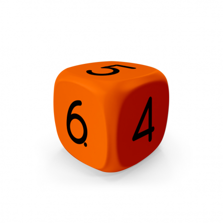 Dado Mokko D6 con números tamaño estándar esquina redondeada color sólido naranja Dado Mokko D6 con números tamaño estándar esquina redondeada color sólido naranja