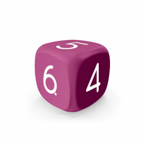 Dado Mokko D6 con números tamaño estándar esquina redondeada color sólido rosa