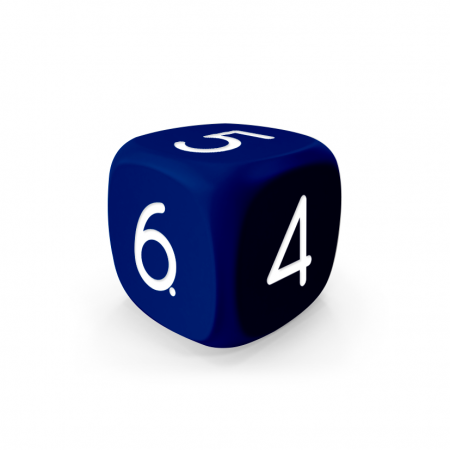 Dado Mokko D6 con números tamaño estándar esquina redondeada color sólido azul royal Dado Mokko D6 con números tamaño estándar esquina redondeada color sólido azul royal