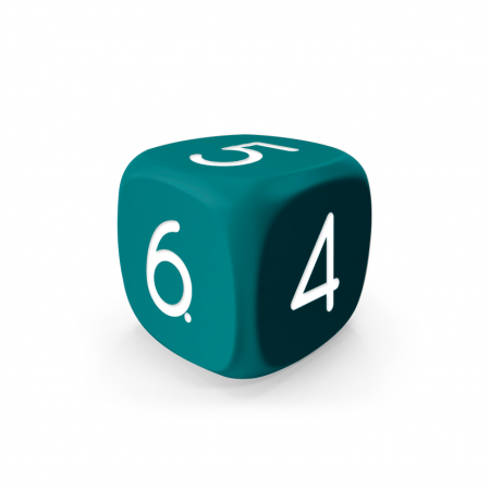 Dado Mokko D6 con números tamaño estándar esquina redondeada color sólido turquesa Dado Mokko D6 con números tamaño estándar esquina redondeada color sólido turquesa