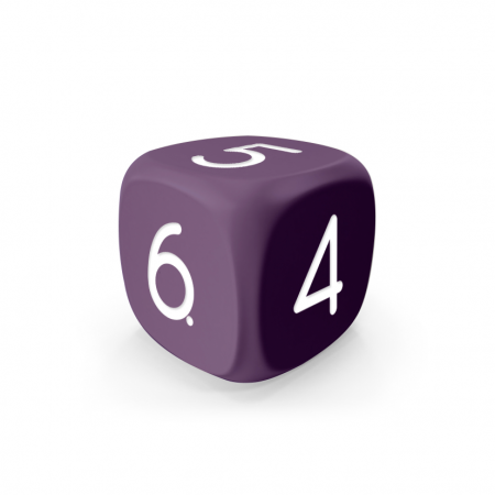 Dado Mokko D6 con números tamaño estándar esquina redondeada color sólido violeta Dado Mokko D6 con números tamaño estándar esquina redondeada color sólido violeta