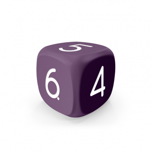 Dado Mokko D6 con números tamaño estándar esquina redondeada color sólido violeta