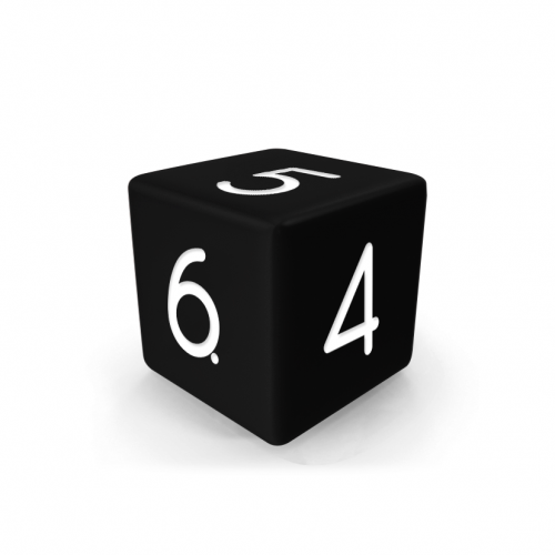 Dado Mokko D6 con números tamaño estándar esquina recta color sólido negro