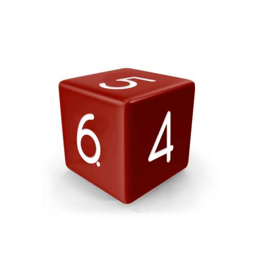 Dado Mokko D6 con números tamaño estándar esquina recta color sólido rojo oscuro