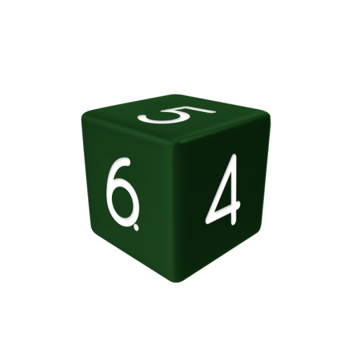 Dado Mokko D6 con números tamaño estándar esquina recta color sólido verde bosque