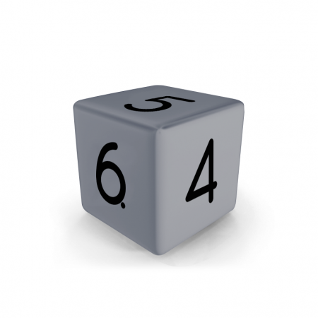 Dado Mokko D6 con números tamaño estándar esquina recta color sólido gris Dado Mokko D6 con números tamaño estándar esquina recta color sólido gris