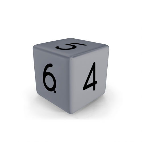 Dado Mokko D6 con números tamaño estándar esquina recta color sólido gris