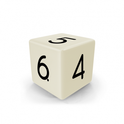 Dado Mokko D6 con números tamaño estándar esquina recta color sólido marfil