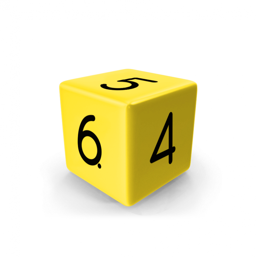 Dado Mokko D6 con números tamaño estándar esquina recta color sólido amarillo limón Dado Mokko D6 con números tamaño estándar esquina recta color sólido amarillo limón