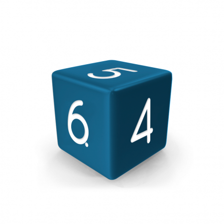 Dado Mokko D6 con números tamaño estándar esquina recta color sólido azul medio Dado Mokko D6 con números tamaño estándar esquina recta color sólido azul medio