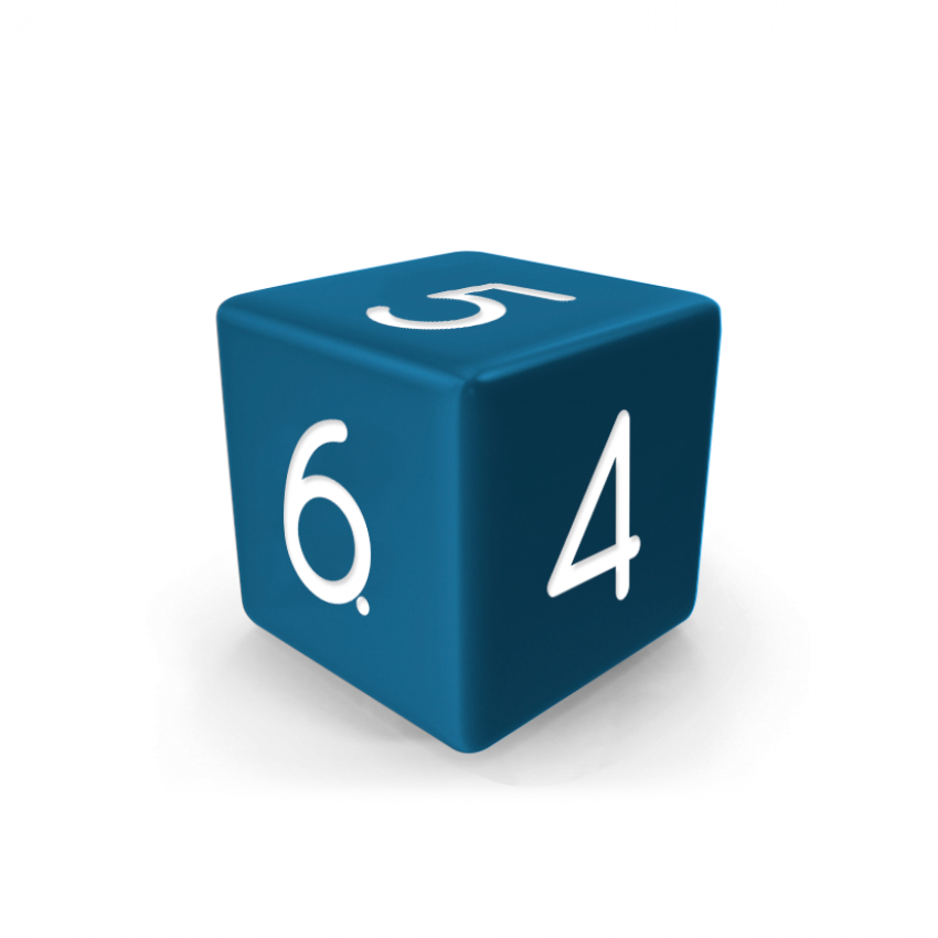 Dado Mokko D6 con números tamaño estándar esquina recta color sólido azul medio Dado Mokko D6 con números tamaño estándar esquina recta color sólido azul medio