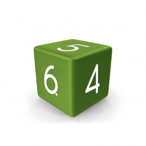 Dado Mokko D6 con números tamaño estándar esquina recta color sólido verde oliva