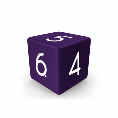 Dado Mokko D6 con números tamaño estándar esquina recta color sólido morado