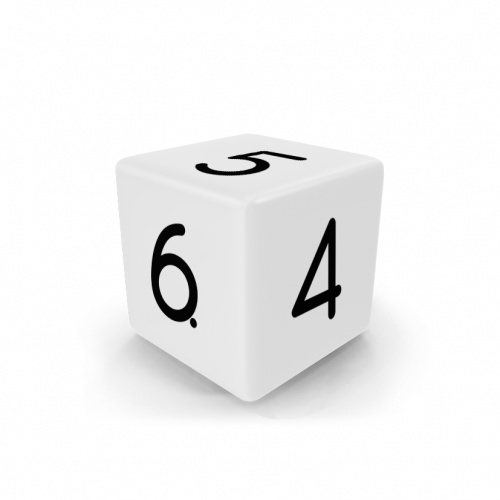 Dado Mokko D6 con números tamaño estándar esquina recta color sólido blanco