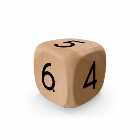 Dado Mokko D6 con números tamaño estándar esquina redondeada madera claro