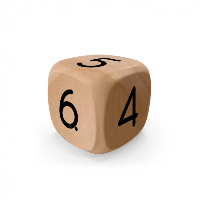 Dado Mokko D6 con números tamaño estándar esquina redondeada madera claro