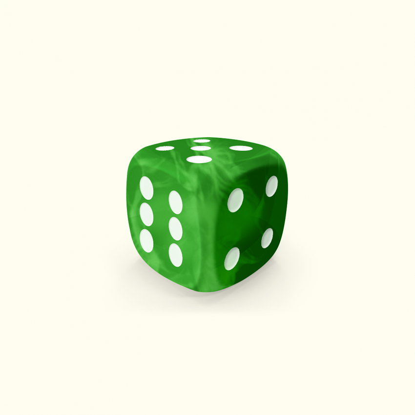 D6 mini size Mokko dice round corner marble effect apple green