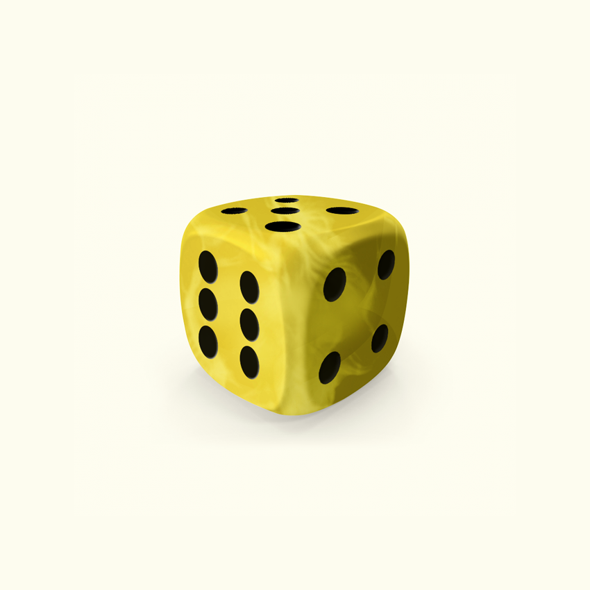 D6 mini size Mokko dice round corner marble effect yellow