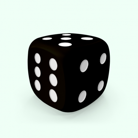 Dado Mokko D6 con puntos tamaño plus esquina redondeada color sólido negro