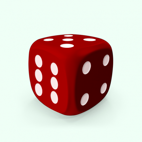 Dado Mokko D6 con puntos tamaño plus esquina redondeada color sólido rojo