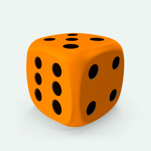 Dado Mokko D6 con puntos tamaño extra esquina redondeada color sólido naranja