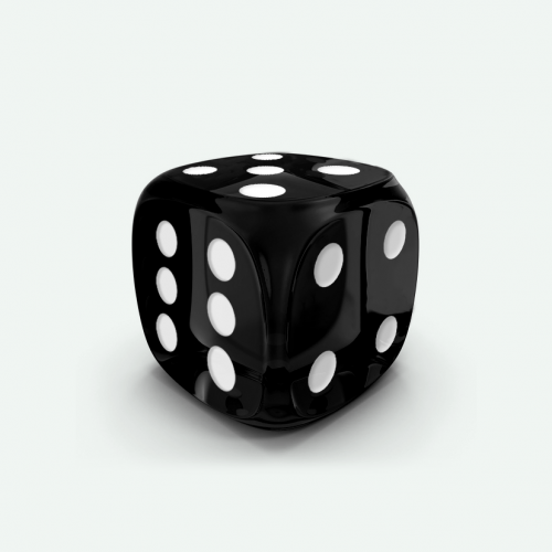Dado Mokko D6 con puntos tamaño estándar esquina redondeada efecto gema negro