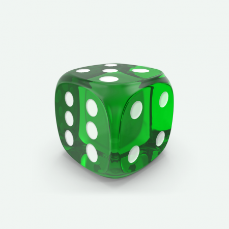Dado Mokko D6 con puntos tamaño estándar esquina redondeada efecto gema verde Dado Mokko D6 con puntos tamaño estándar esquina redondeada efecto gema verde