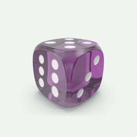 Dado Mokko D6 con puntos tamaño estándar esquina redondeada efecto gema malva Dado Mokko D6 con puntos tamaño estándar esquina redondeada efecto gema malva