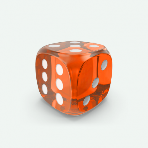 Dado Mokko D6 con puntos tamaño estándar esquina redondeada efecto gema naranja