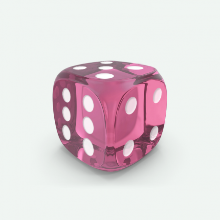 Dado Mokko D6 con puntos tamaño estándar esquina redondeada efecto gema rosa Dado Mokko D6 con puntos tamaño estándar esquina redondeada efecto gema rosa