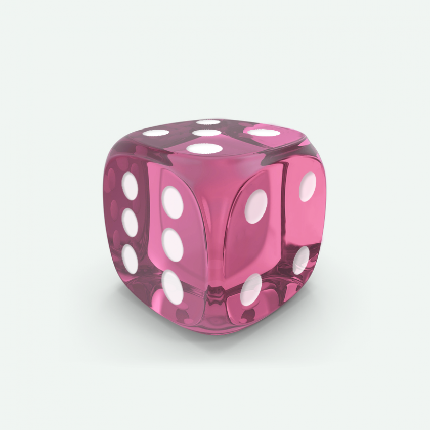 D6 standar size Mokko dice round corner gem effect pink