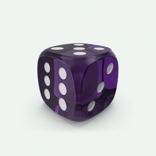 Dado Mokko D6 con puntos tamaño estándar esquina redondeada efecto gema violeta