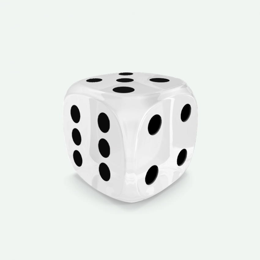 D6 standar size Mokko dice round corner gem effect white