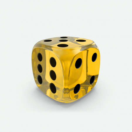 Dado Mokko D6 con puntos tamaño estándar esquina redondeada efecto gema amarillo Dado Mokko D6 con puntos tamaño estándar esquina redondeada efecto gema amarillo
