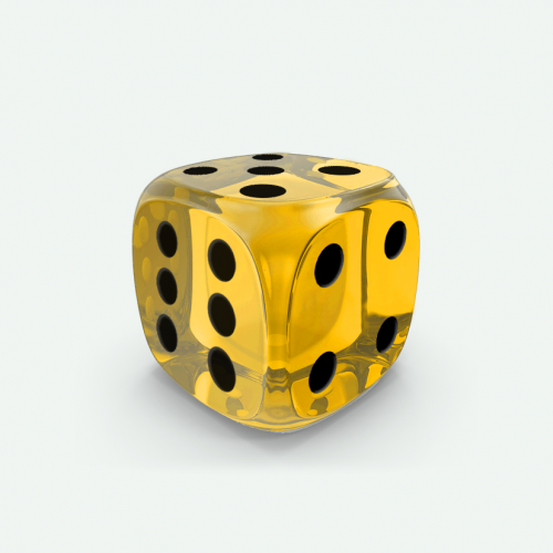Dado Mokko D6 con puntos tamaño estándar esquina redondeada efecto gema amarillo