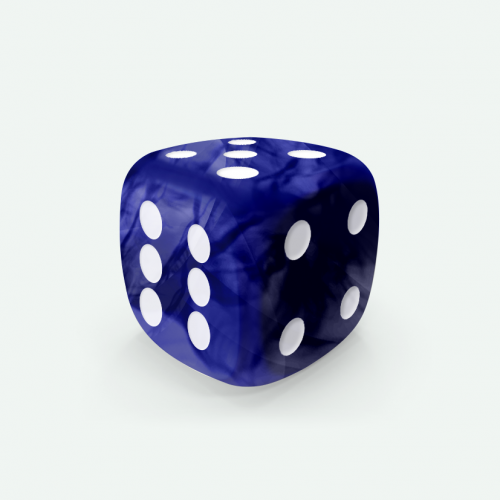 Dado Mokko D6 con puntos tamaño estándar esquina redondeada efecto mármol azul royal