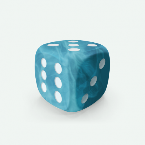 Dado Mokko D6 con puntos tamaño estándar esquina redondeada efecto mármol celeste