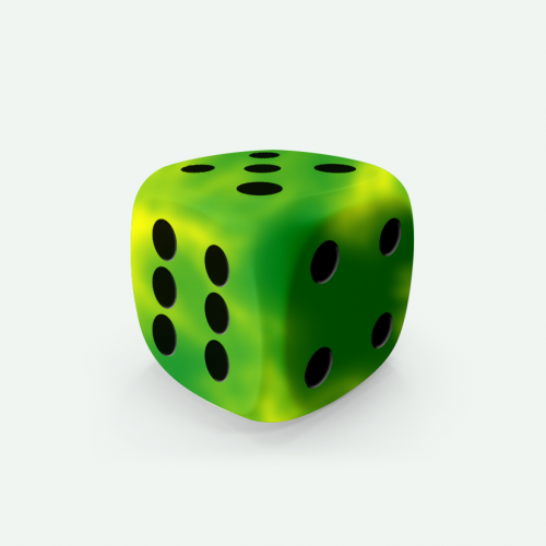 Dado Mokko D6 con puntos tamaño estándar esquina redondeada efecto mármol verde-amarillo