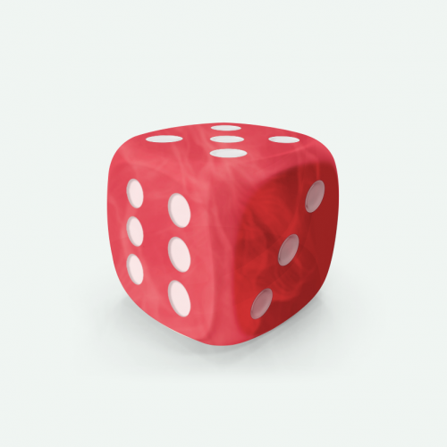 Dado Mokko D6 con puntos tamaño estándar esquina redondeada efecto mármol rojo claro