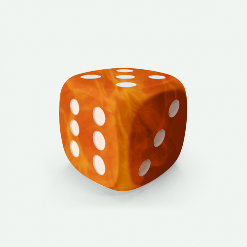 Dado Mokko D6 con puntos tamaño estándar esquina redondeada efecto mármol naranja