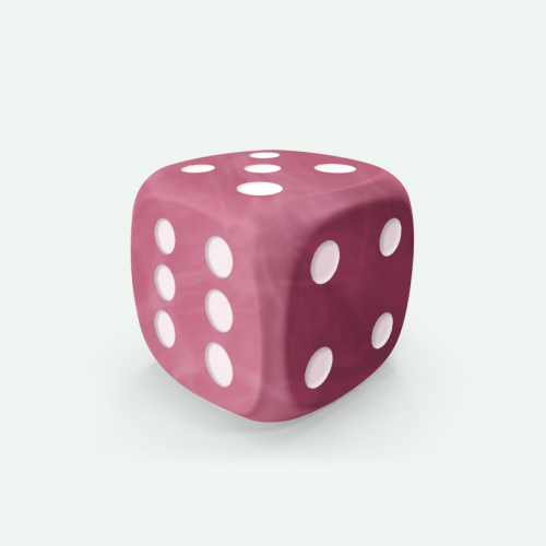 Dado Mokko D6 con puntos tamaño estándar esquina redondeada efecto mármol rosa