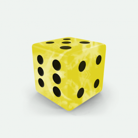 Dado Mokko D6 con puntos tamaño estándar esquina recta efecto mármol amarillo limón