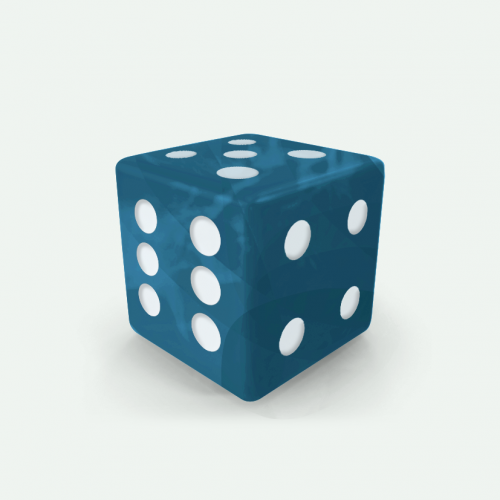 Dado Mokko D6 con puntos tamaño estándar esquina recta efecto mármol azul medio