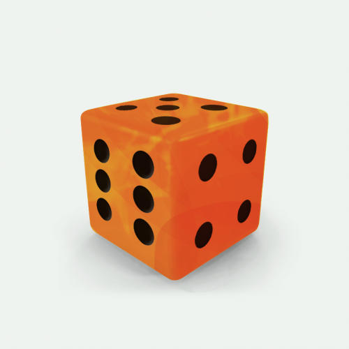 Dado Mokko D6 con puntos tamaño estándar esquina recta efecto mármol naranja
