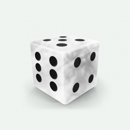 Dado Mokko D6 con puntos tamaño estándar esquina recta efecto mármol blanco