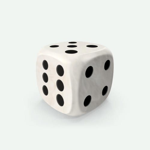Dado Mokko D6 con puntos tamaño estándar esquina redondeada efecto mármol blanco