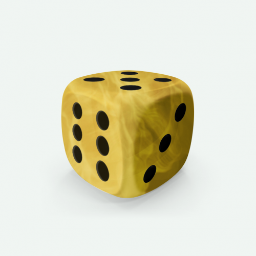 Dado Mokko D6 con puntos tamaño estándar esquina redondeada efecto mármol amarillo